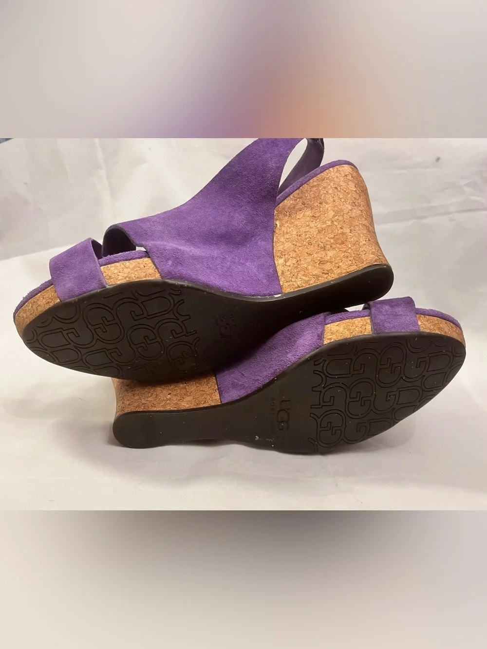 UGG Purple Suede Cork Wedge Sandals 8